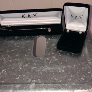 Aquamarine set with diamonds - earrings & necklace in silver.